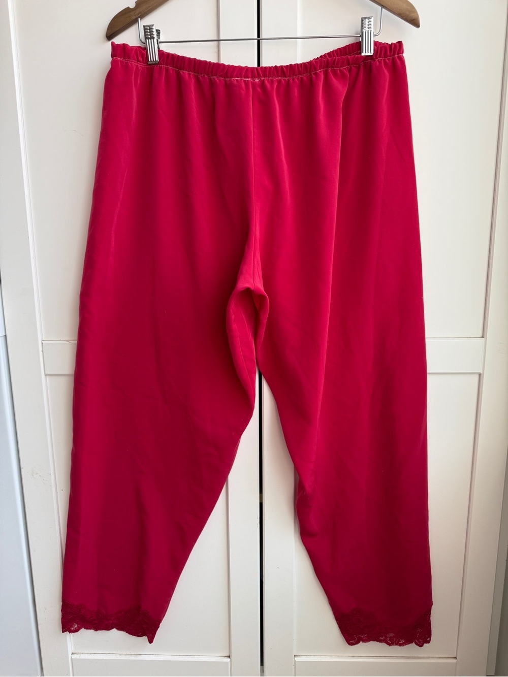 2 Piece Set | Vintage 80s/90s Red Satin Pajama Set Lace Trim Size L - Picture 7 of 8